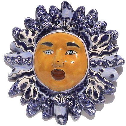 TalaMex Small-Sized Blue Mexican Talavera Ceramic Sun Face