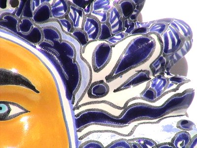 TalaMex Small-Sized Blue Mexican Talavera Ceramic Sun Face Close-Up