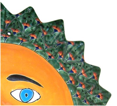 TalaMex Big Green Peacock Talavera Ceramic Sun Face Close-Up