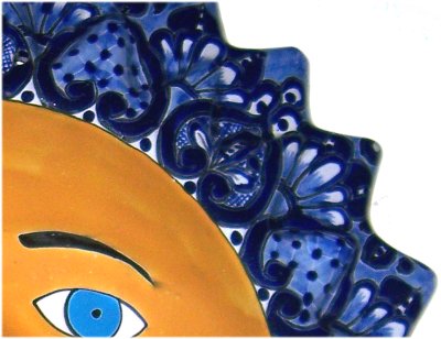TalaMex Large-Sized Blue Mexican Talavera Ceramic Sun Face Close-Up