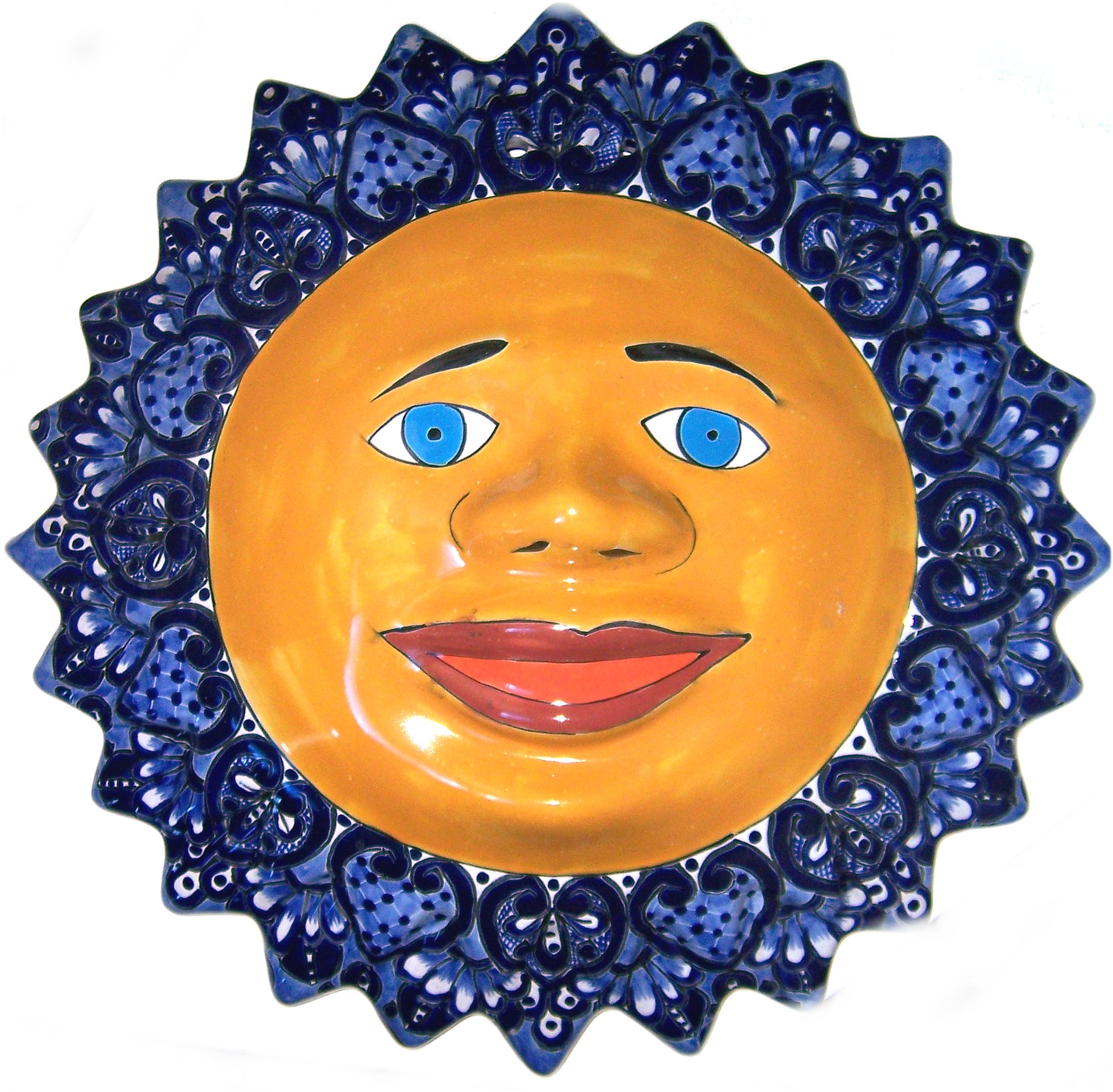 TalaMex Large-Sized Blue Mexican Talavera Ceramic Sun Face