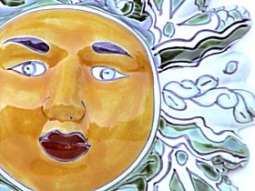 Green Talavera Ceramic Sun Face Close-Up
