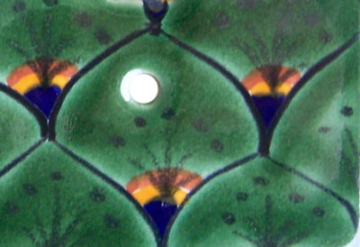 TalaMex Green Peacock Double Toggle Mexican Talavera Ceramic Switch Plate Close-Up