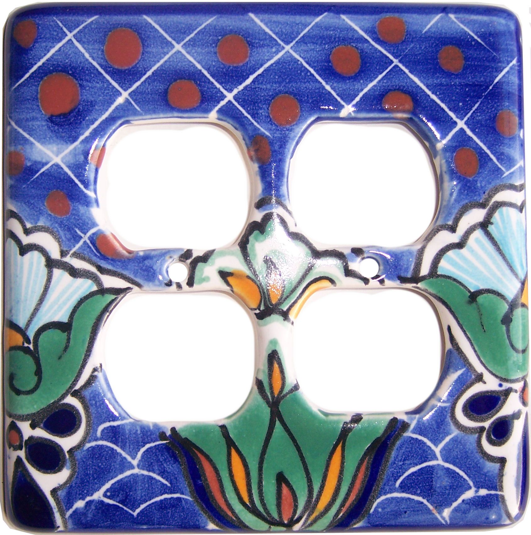 TalaMex Blue Mesh Double Outlet Mexican Talavera Ceramic Switch Plate