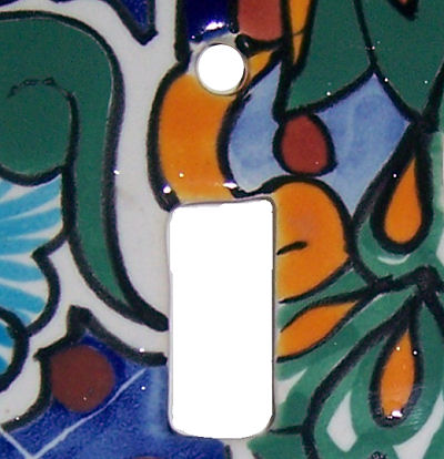 TalaMex Blue Mesh Toggle-Outlet Mexican Talavera Ceramic Switch Plate Close-Up