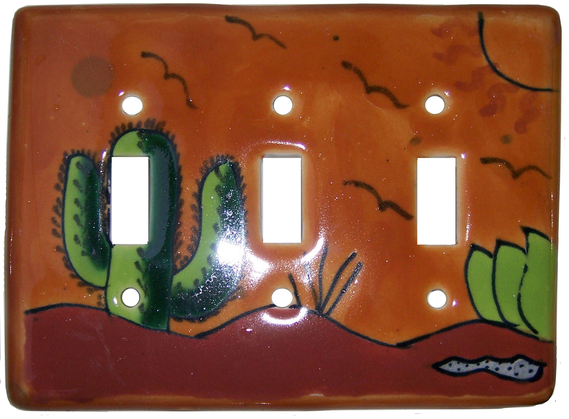 TalaMex Desert Triple Toggle Mexican Talavera Ceramic Switch Plate