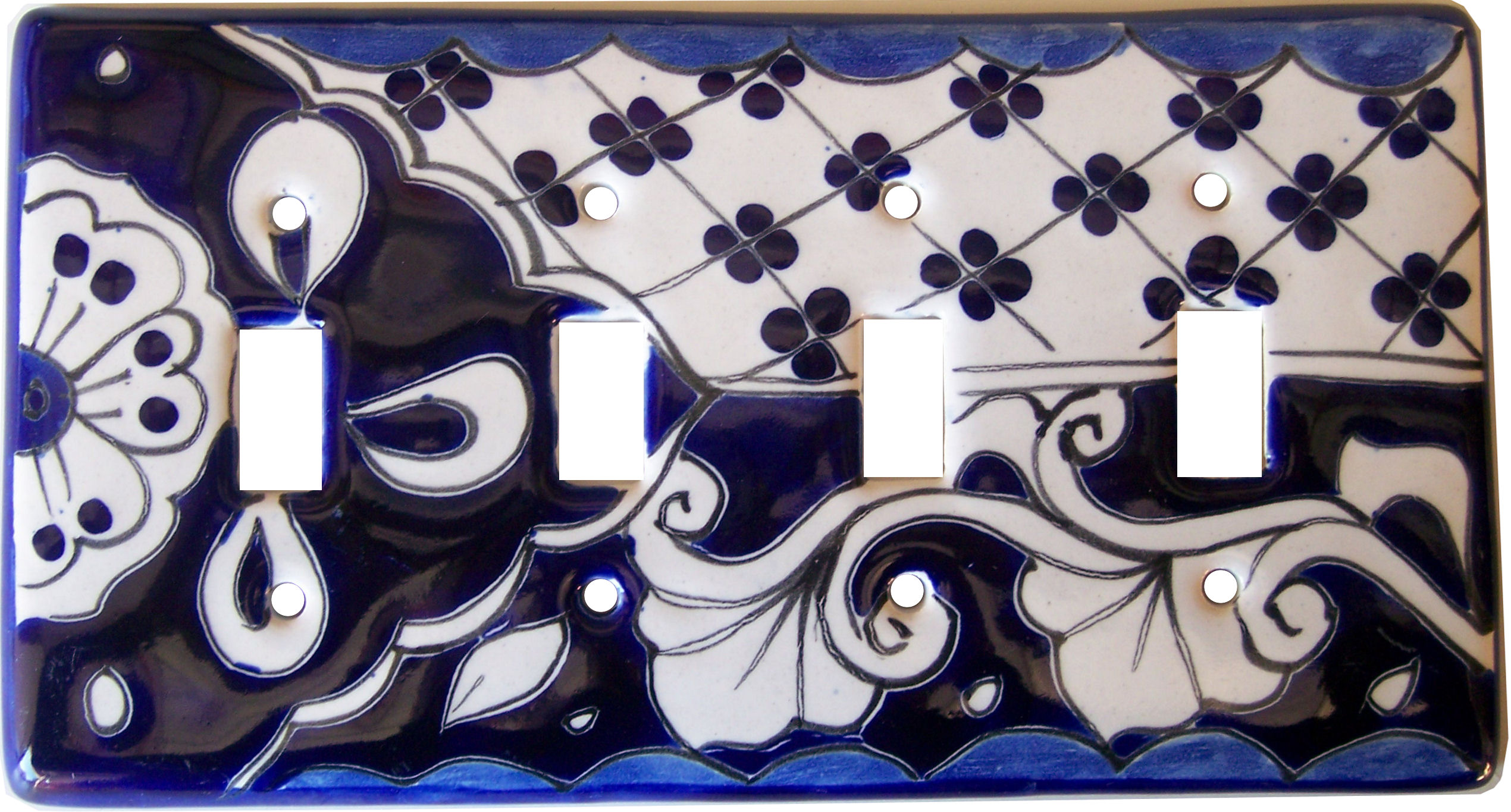 TalaMex Traditional Quadruple Toggle Mexican Talavera Ceramic Switch Plate
