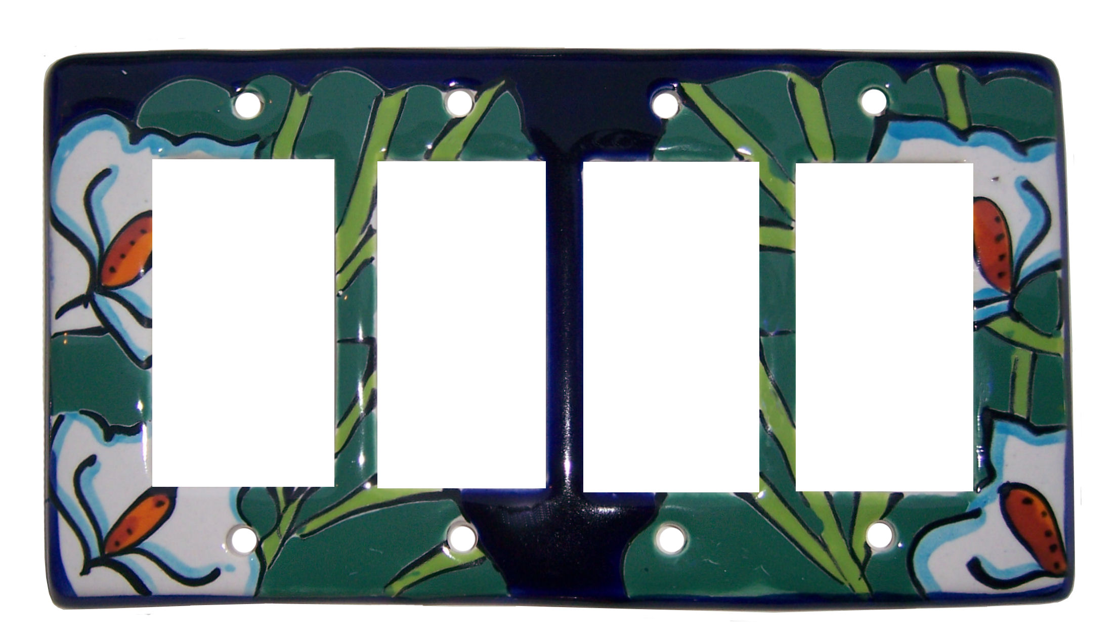 TalaMex Lily Quadruple GFI/Rocker Mexican Talavera Ceramic Switch Plate