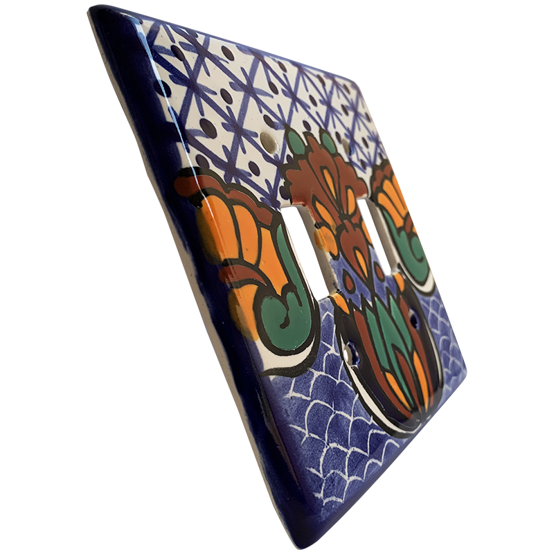 TalaMex Turtle Double Toggle Ceramic Mexican Talavera Switch Plate Close-Up