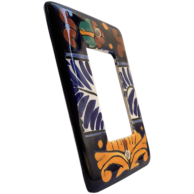 TalaMex Marigold GFI/Rocker Mexican Talavera Ceramic Switch Plate Close-Up