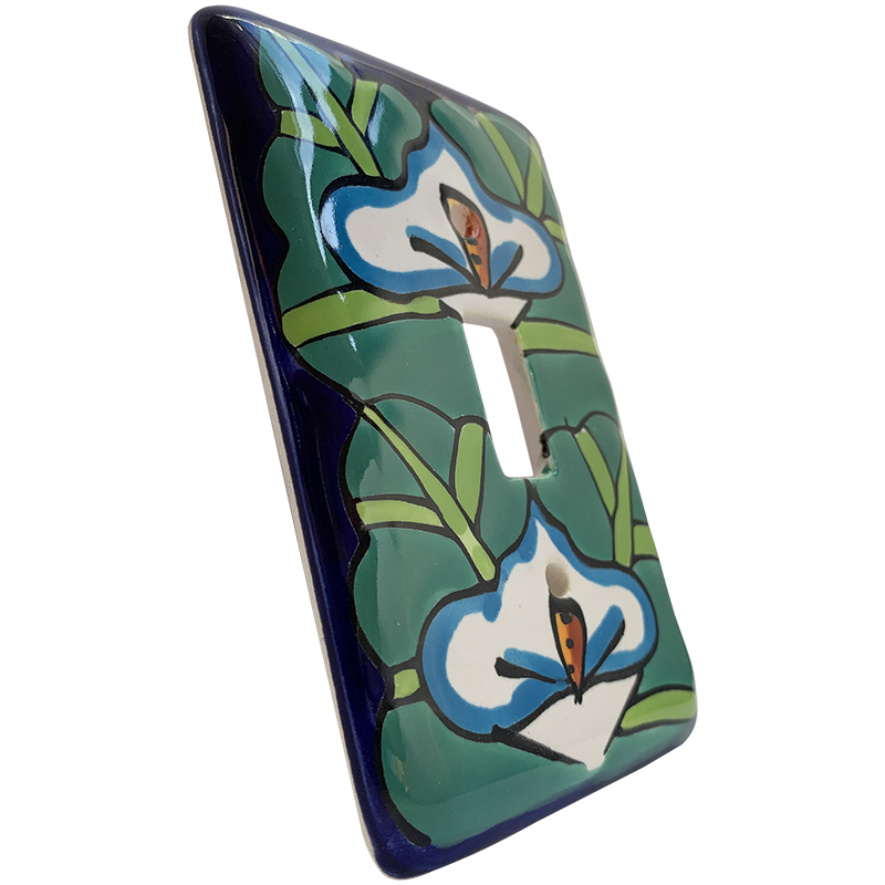 TalaMex Lily Single Toggle Mexican Talavera Ceramic Switch Plate Close-Up