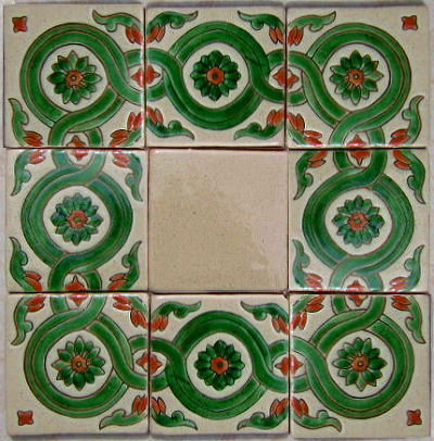 Alhambra Corner Green Atenas Talavera Mexican Tile Details