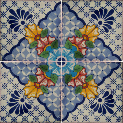 TalaMex Blue Mesh Talavera Mexican Tile Close-Up
