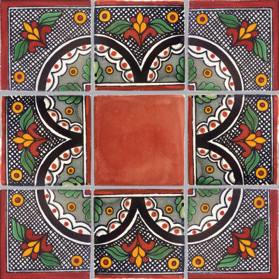 TalaMex Black Arc Corner Talavera Mexican Tile Close-Up