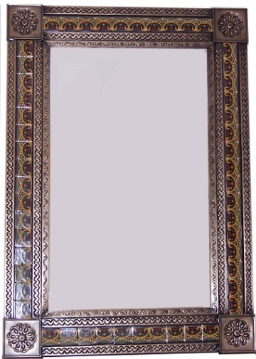 TalaMex Big Brown Greca C Mexican Tile Mirror
