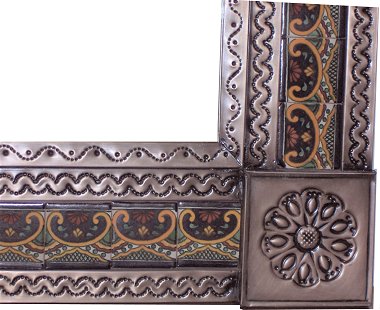 TalaMex Big Brown Greca C Mexican Tile Mirror Close-Up