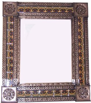 TalaMex Medium Brown Greca C Tile Talavera Tin Mirror