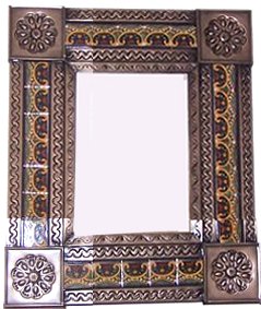 TalaMex Small Brown Greca C Mexican Tile Mirror