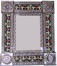 Small Silver Greca II Mexican Tile Mirror