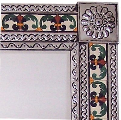 Small Silver Greca II Mexican Tile Mirror Close-Up