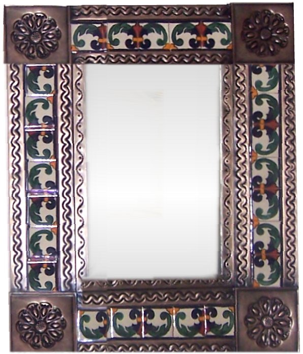 Small Brown Greca II Mexican Tile Mirror