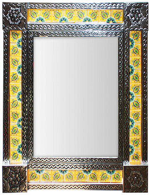 Medium Silver Colima Tile Mexican Mirror