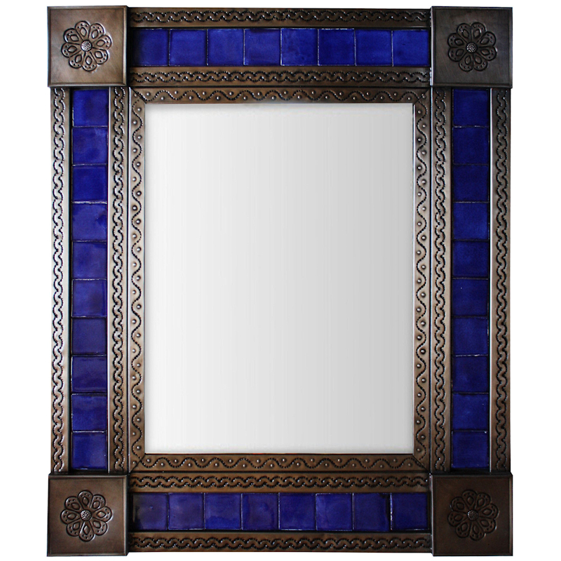Medium Brown Cobalt Tile Mexican Mirror
