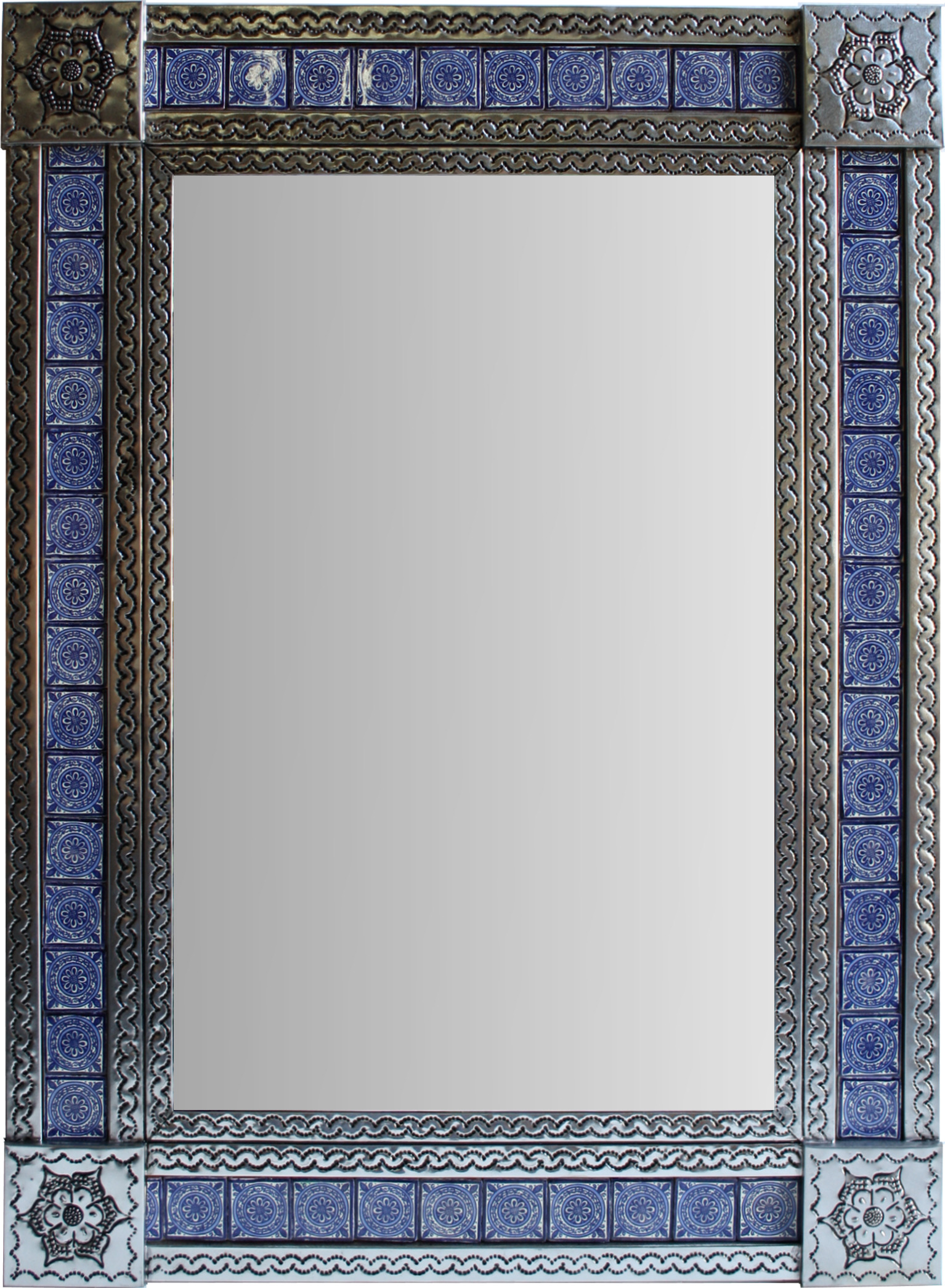TalaMex Large Silver Target Tile Mexican Mirror