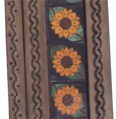 Small Brown Sunflower Tile Talavera Tin Mirror Details