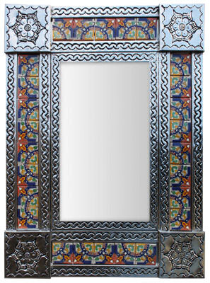 Small Silver Medallion Tile Mexican Mirror