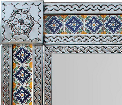 TalaMex Large Silver Guadalajara Tile Mexican Mirror Close-Up