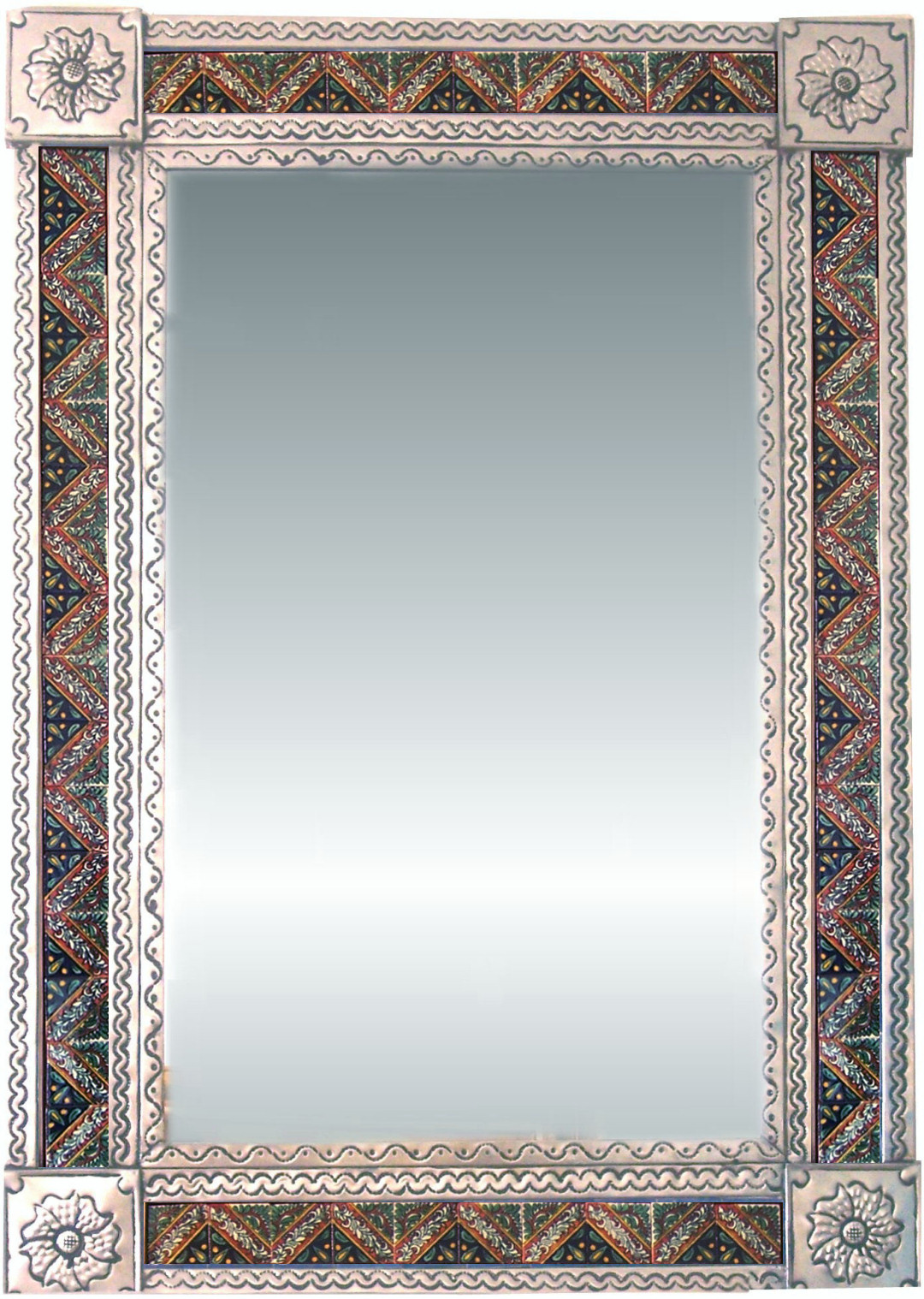 TalaMex Big Silver Morelia Tile Talavera Tin Mirror