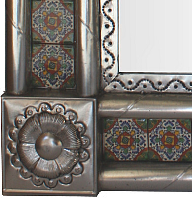 TalaMex Post Medium Silver Gerona Tile Mexican Mirror Close-Up