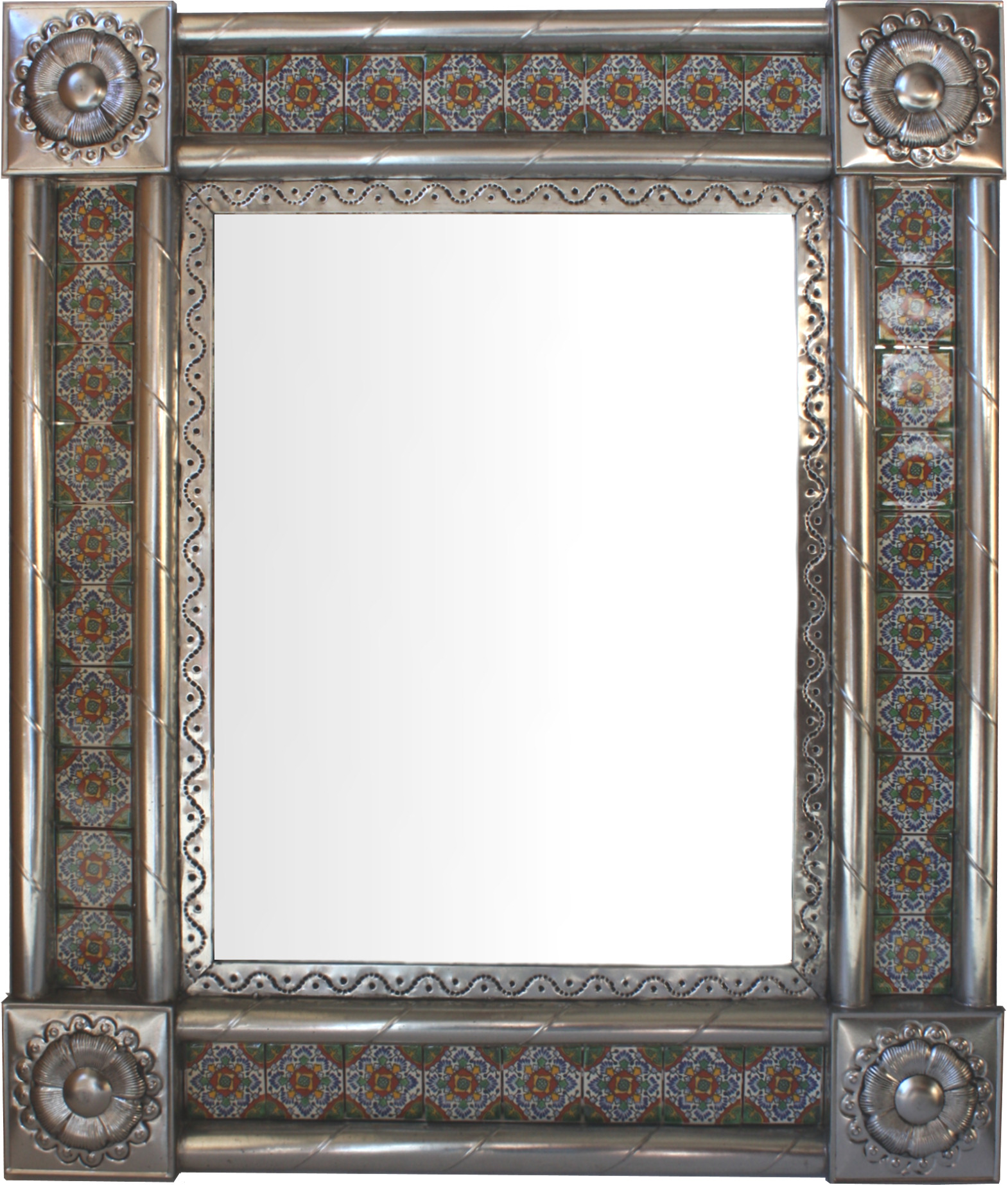 TalaMex Post Medium Silver Gerona Tile Mexican Mirror