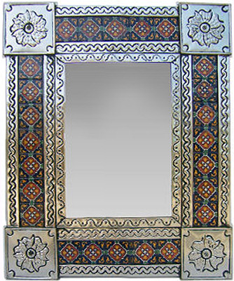 TalaMex Small Silver Granada Tile Talavera Tin Mirror