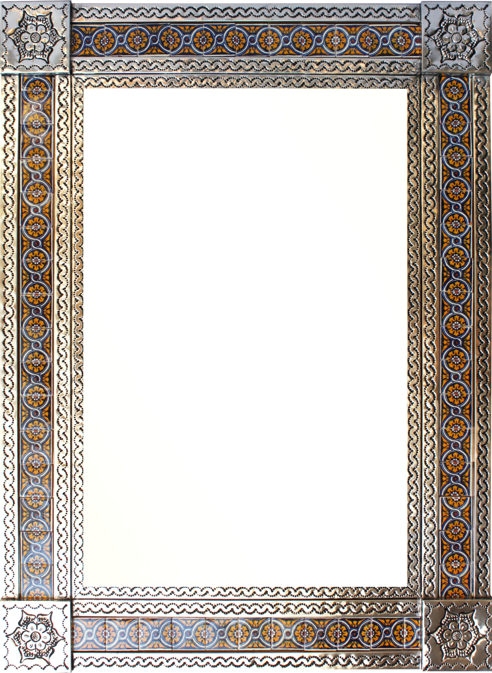 TalaMex Large Silver Chain Talavera Tile Mexican Mirror