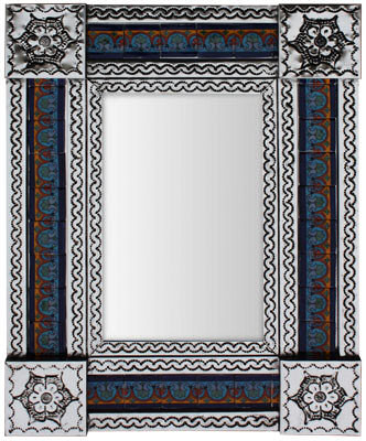 Small Silver Aqua Tile Mexican Mirror