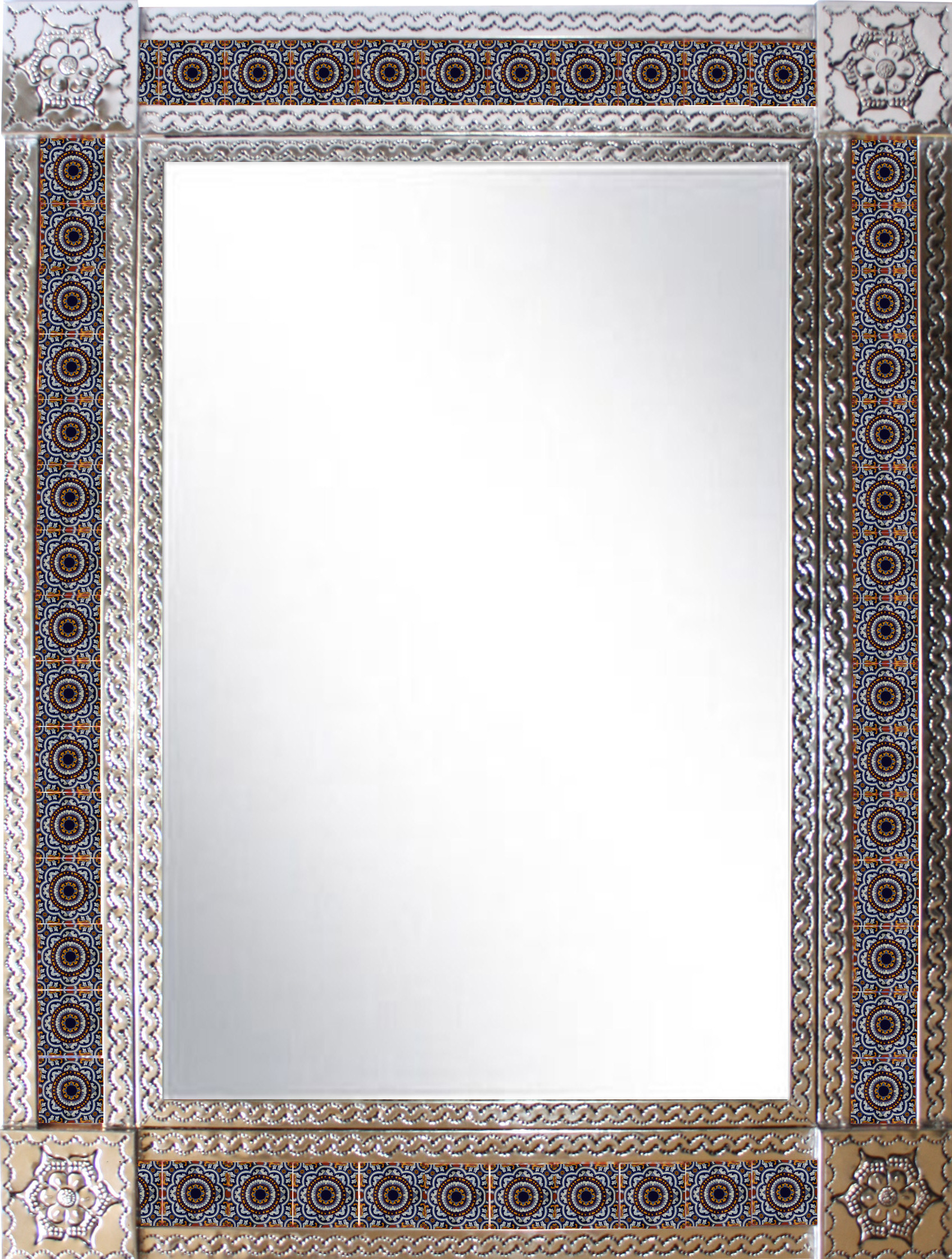 TalaMex Large Silver Moroccan Tile Mexican Mirror