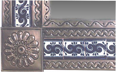 TalaMex Medium Brown Caracol Tile Talavera Tin Mirror Close-Up