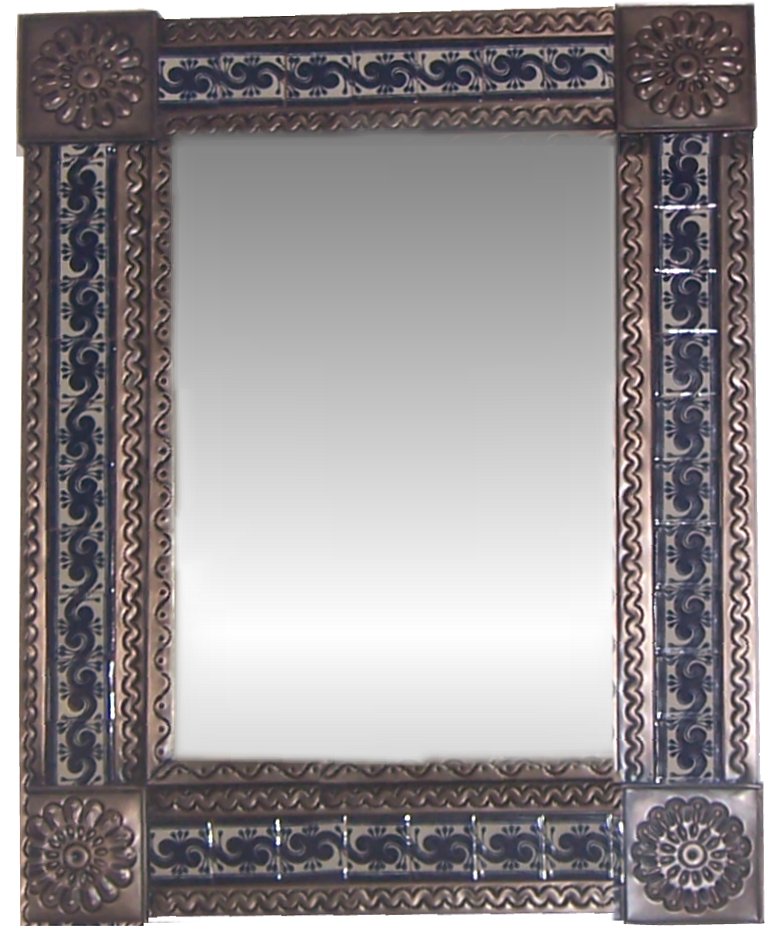 TalaMex Medium Brown Caracol Tile Talavera Tin Mirror