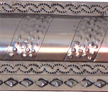 Silver Strips Vertical Post Talavera Tin Mirror Close-Up