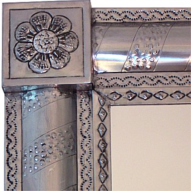 Silver Strips Vertical Post Talavera Tin Mirror Details