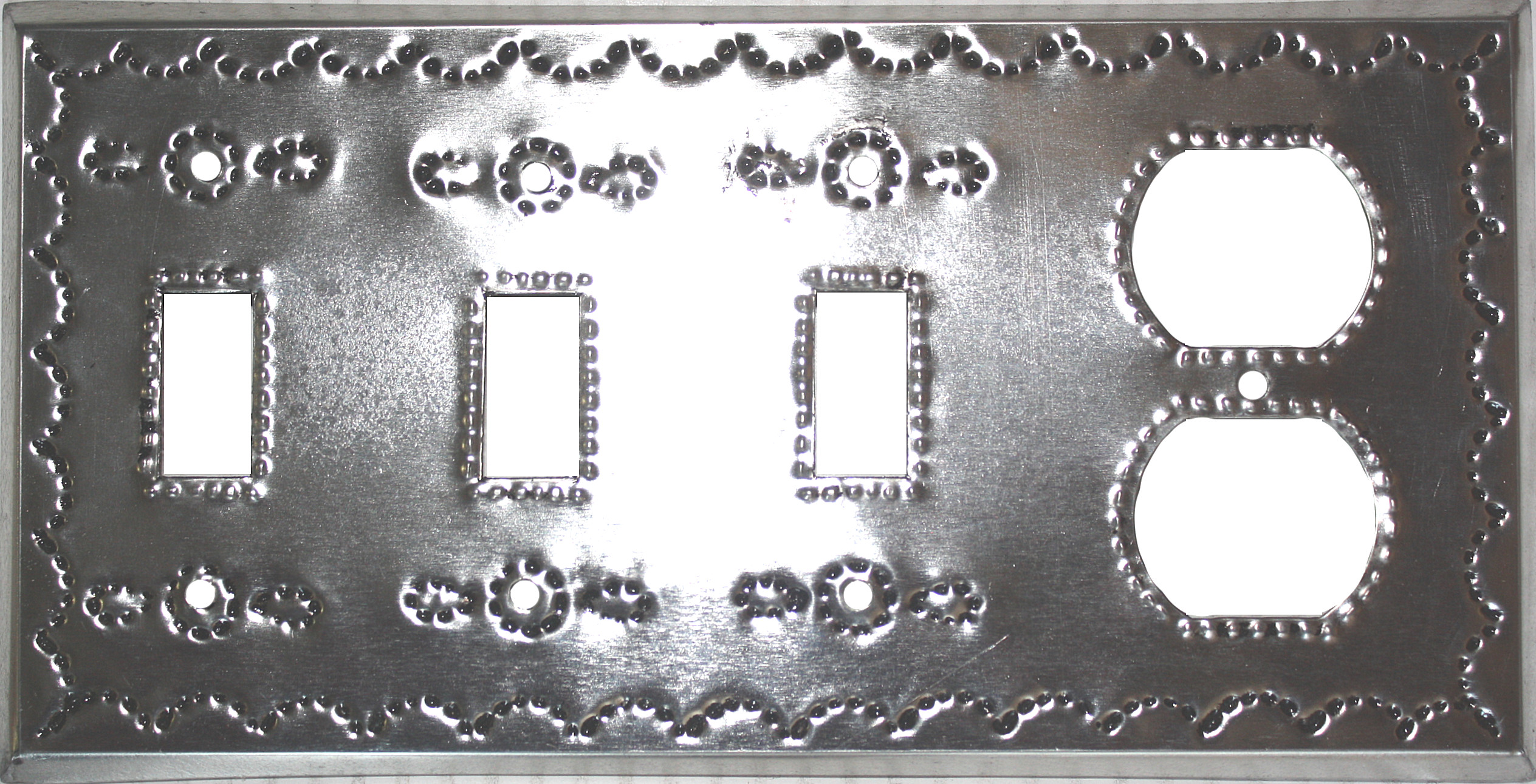Triple Toggle-Outlet Silver Tin Switchplate