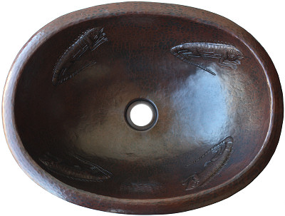 Hammered Oval Lizards Bathroom Copper Sink