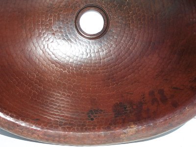 Hammered Oval Bathroom Copper Sink Close-Up