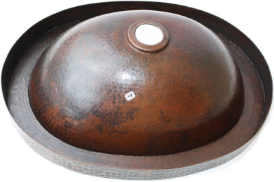 Small Apron Oval Hammered Bathroom Copper Sink Close-Up