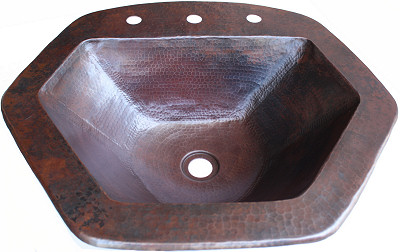 Over-Counter Hex Hammered Bathroom Copper Sink