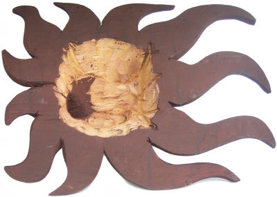 Medium Brown Carved Wood Sunface Details