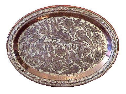 Folk Art Oval Silver & Copper Tray