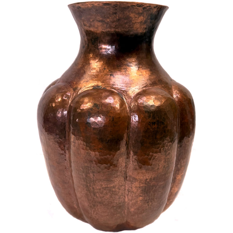 Folk Art Pumpkin Copper Vase